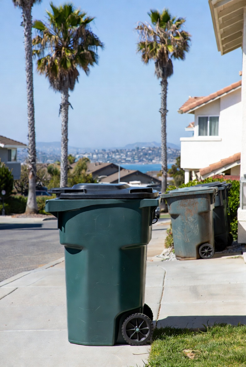 Clean, shiny residential trash bin after professional cleaning by San Diego Happy Bins